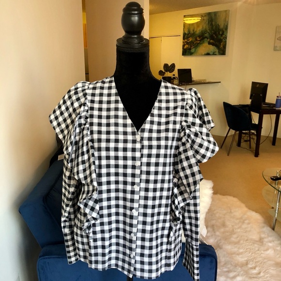 Neon Rose Tops - ASOS Black White Gingham Long Sleeve Button Front Top Size Medium